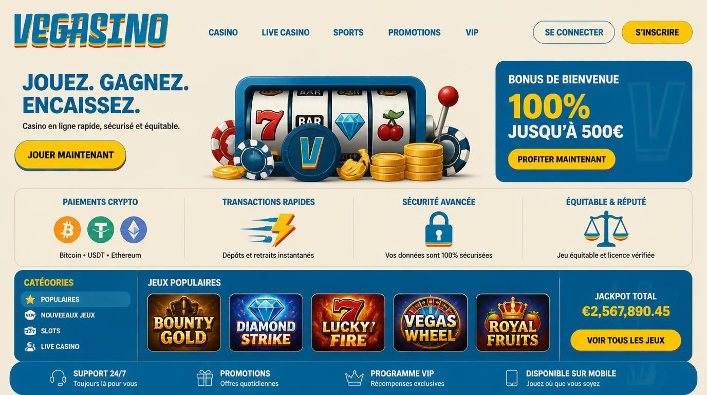 Interface de casino avec symboles crypto, sécurité et réputations affichées