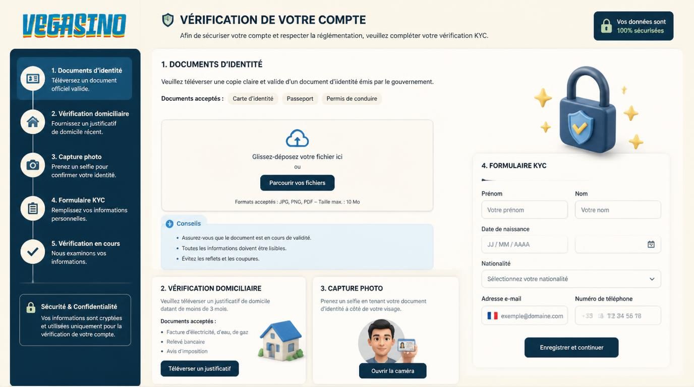 Formulaire de vérification KYC avec documents et cadenas de sécurité
