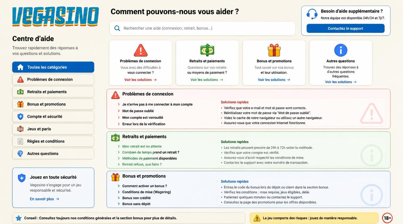 Page FAQ avec icônes de problème et solution